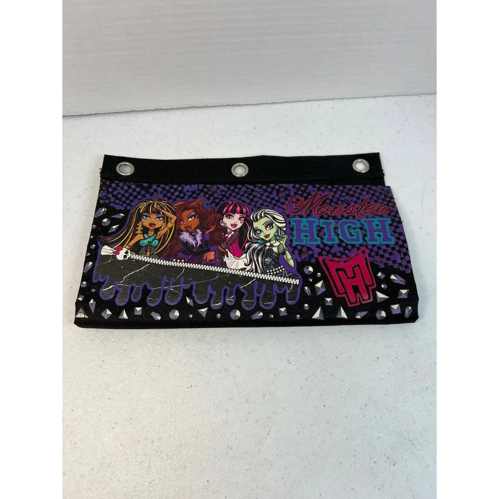 Monster High Pencil Pouch 3 Ring Binder Organizer Black Purple School Supplies